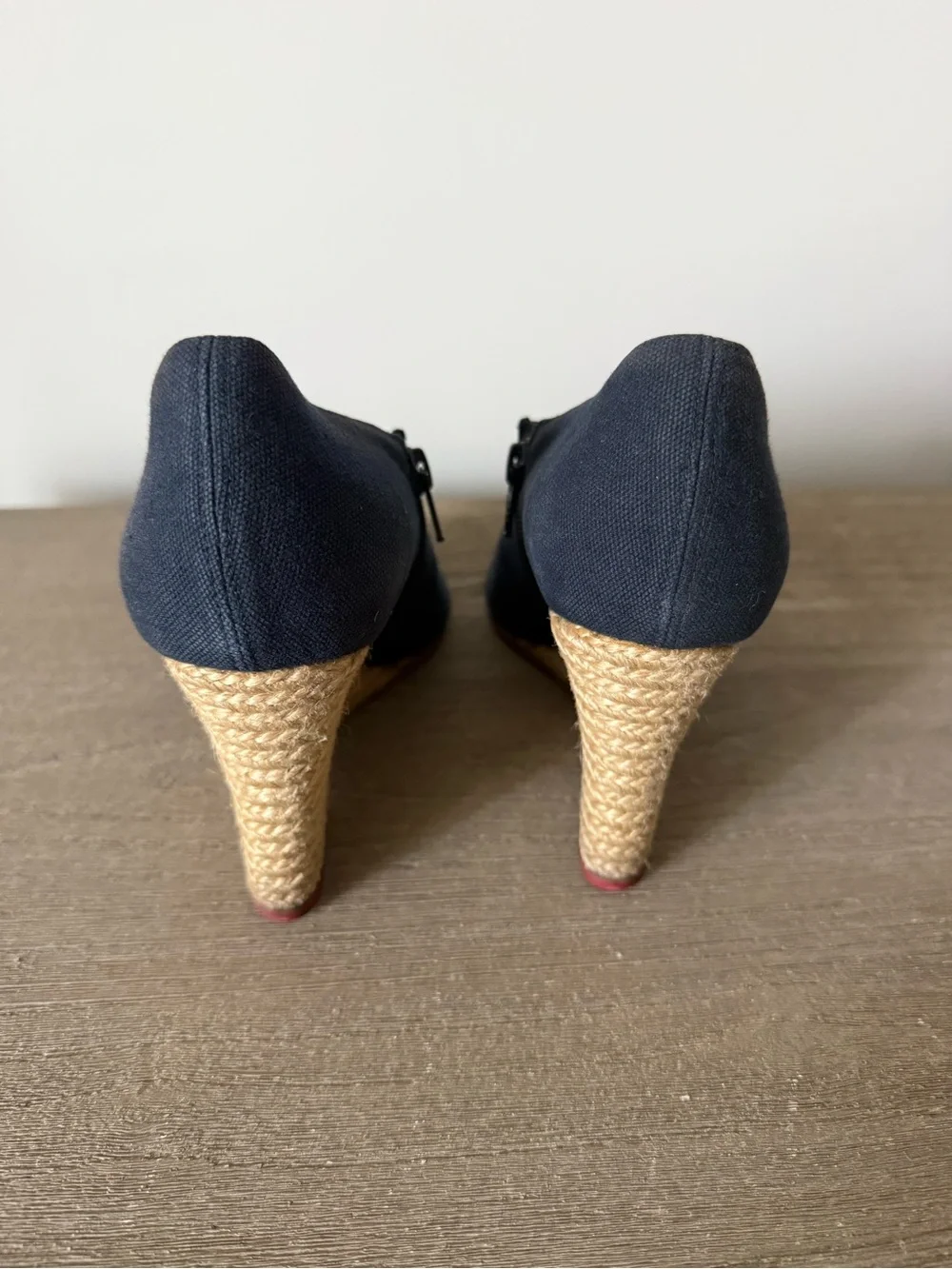 Christian Louboutin Corazon Navy Canvas Espadrille Wedge Peep-Toe Heels Size 39